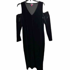 Vince Camuto‎ V Neck Cold Shoulder Sleeve Velvet Bodycon Dress Black L
